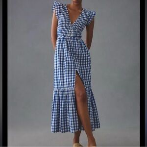 Anthropologie peregrine dress in blue gingham